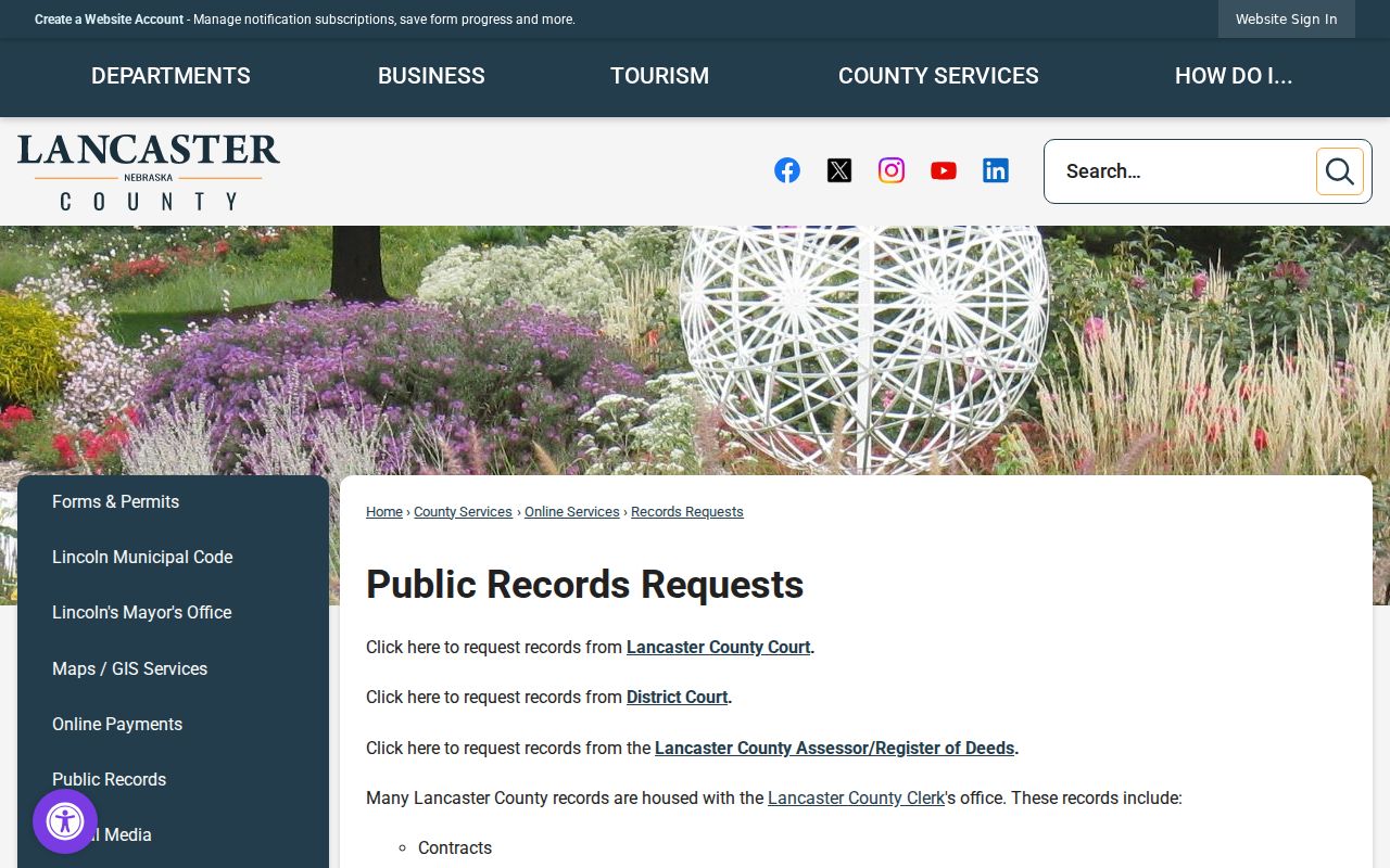 Lancaster County residents directory county records request page