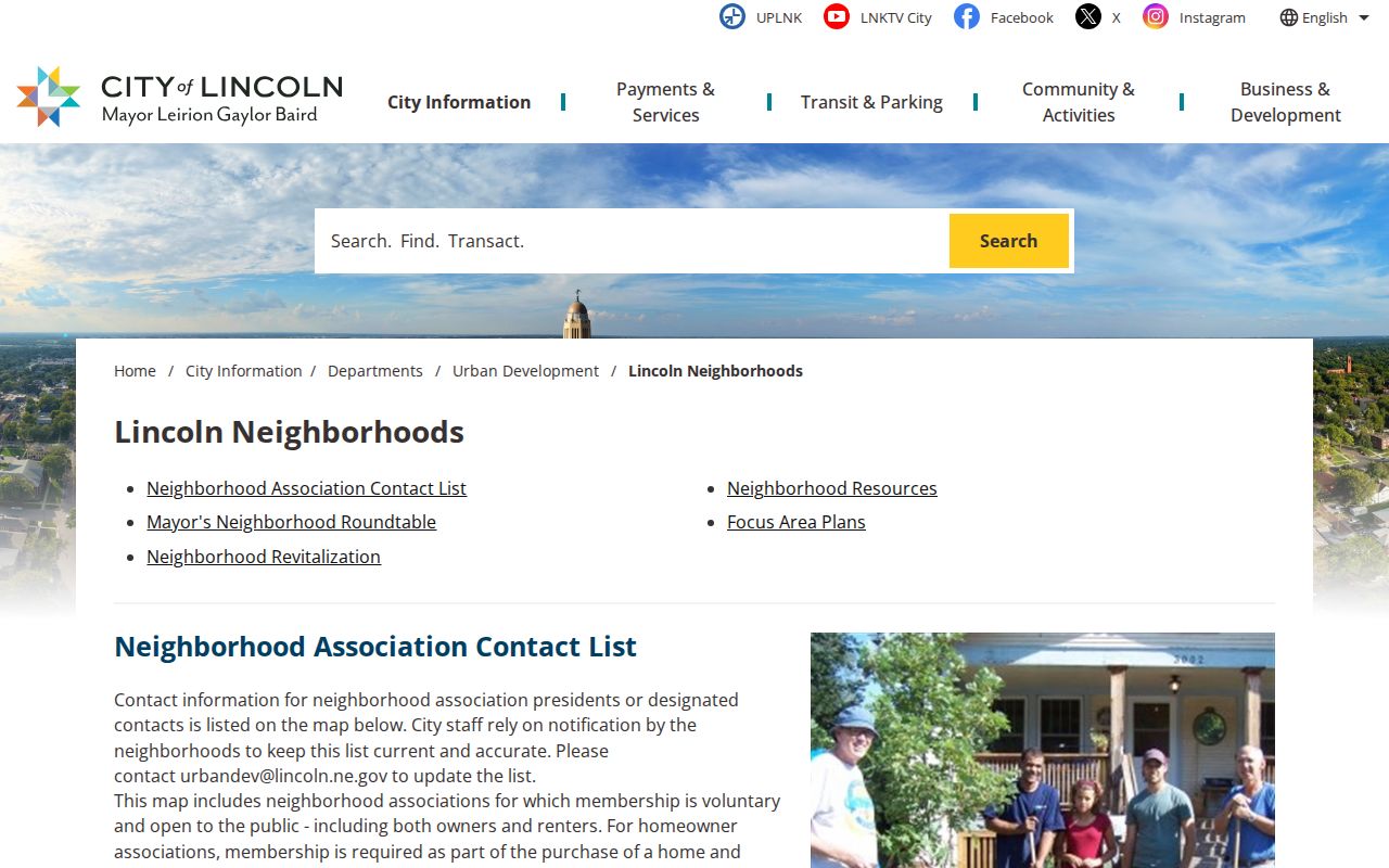 Lancaster County neighbors Lincoln neighborhood association contact map