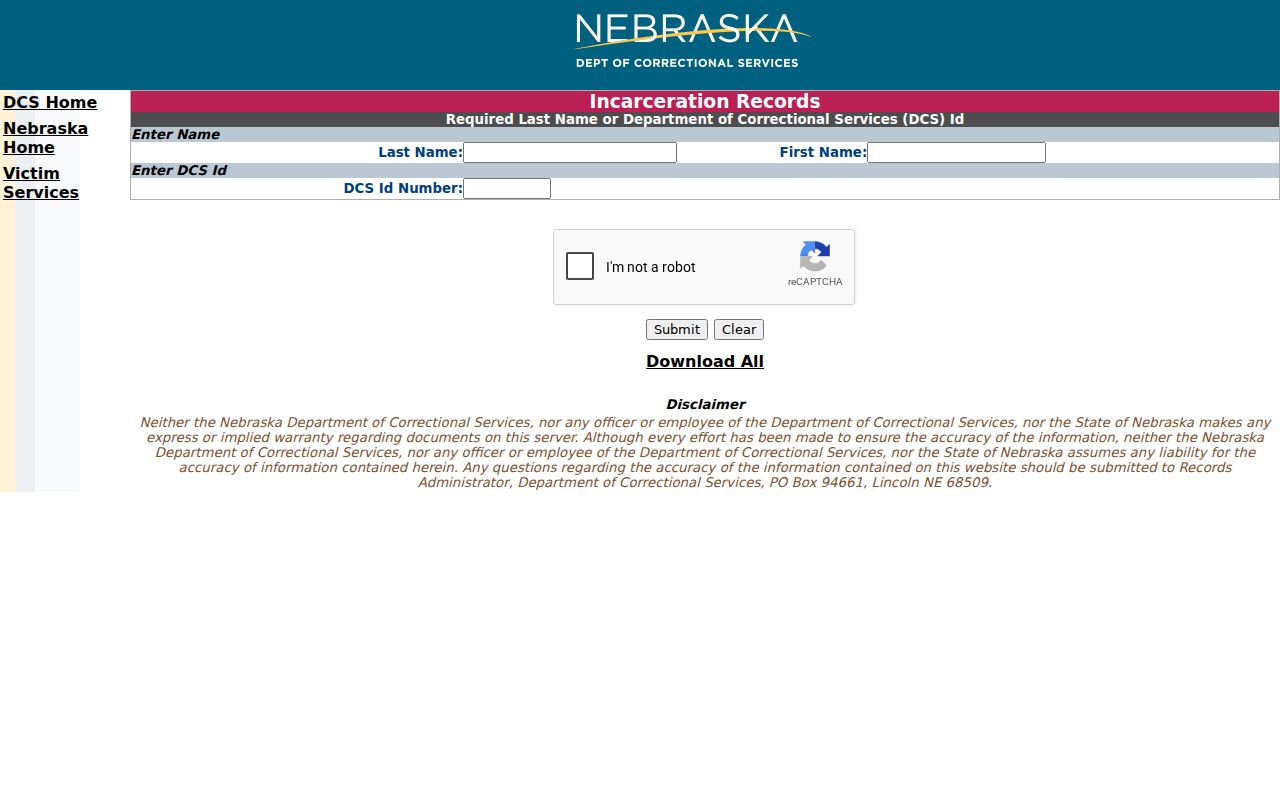 Lancaster County resident lookup NDCS inmate search fields
