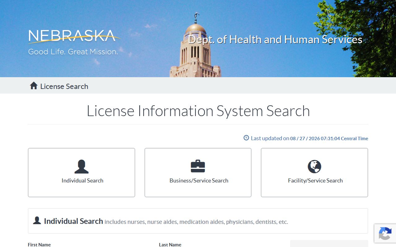 Lancaster County resident lookup DHHS professional license search filters