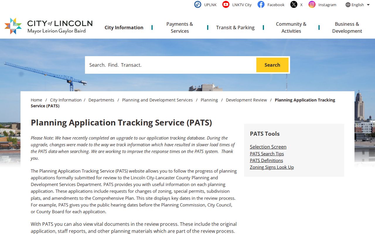 Lancaster County street directory Lincoln PATS address and PIN search